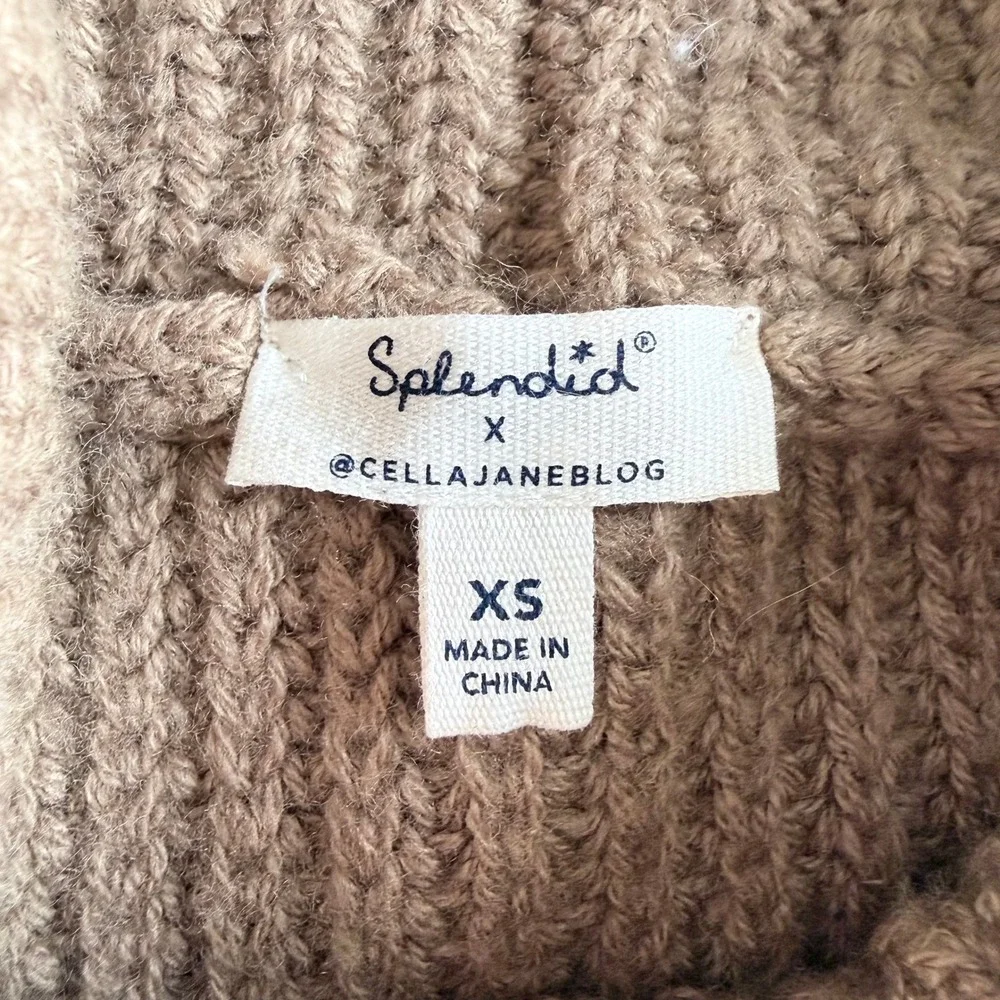 Splendid‎ x Cella Jane Blog Taupe Ribbed Knit Turtleneck Sleeveless Sweater Vest